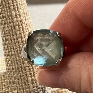 Swarovski Swan Marked Blue Glass Silver Tone Chunky Ring Size 8